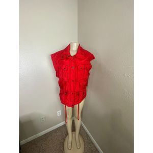 V Sports Women's Red Cargo Feild Full Zip Snap Button Pocket Vest Size Medium